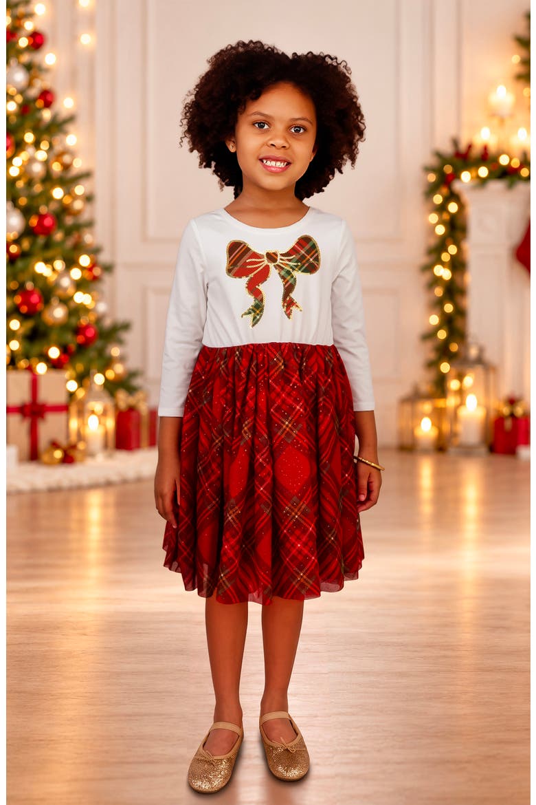 Kids' Plaid Tutu Dress, Alternate, color, IVORY/ RED