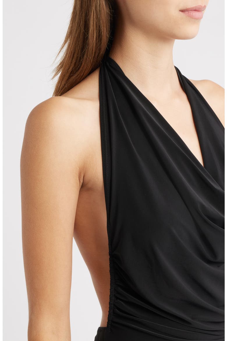 The Soleil Open Back Halter Minidress, Alternate, color, BLACK