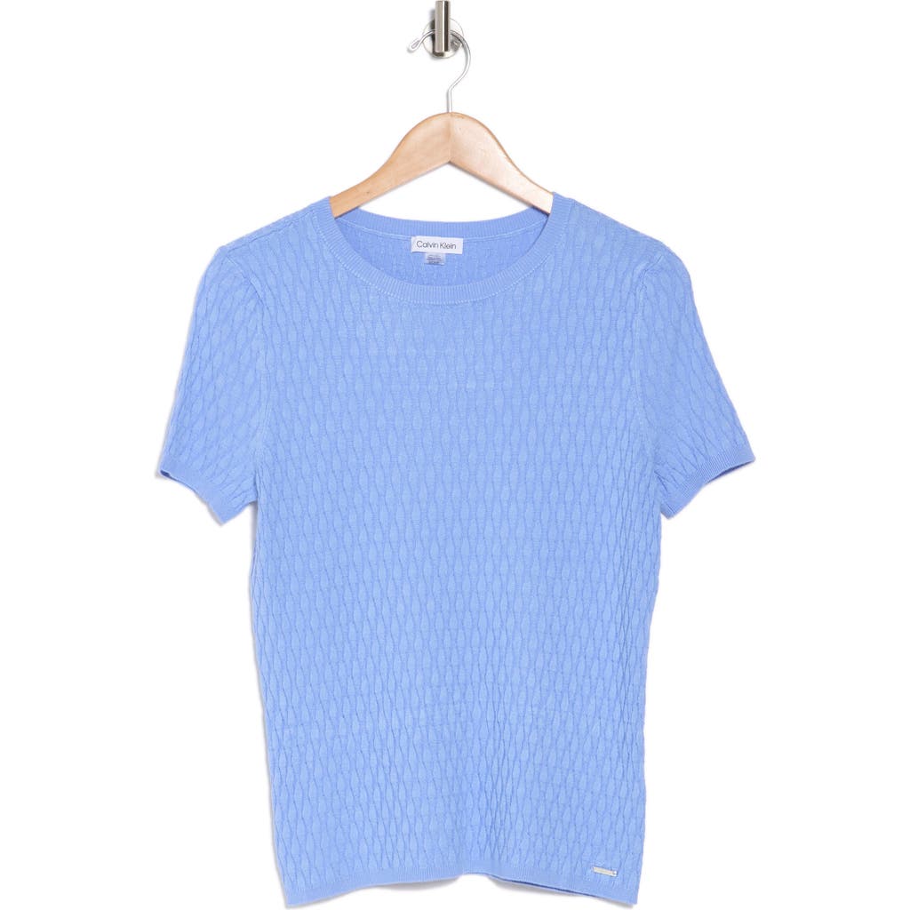 Shop Calvin Klein Textured Short Sleeve Sweater In Spring Blue
