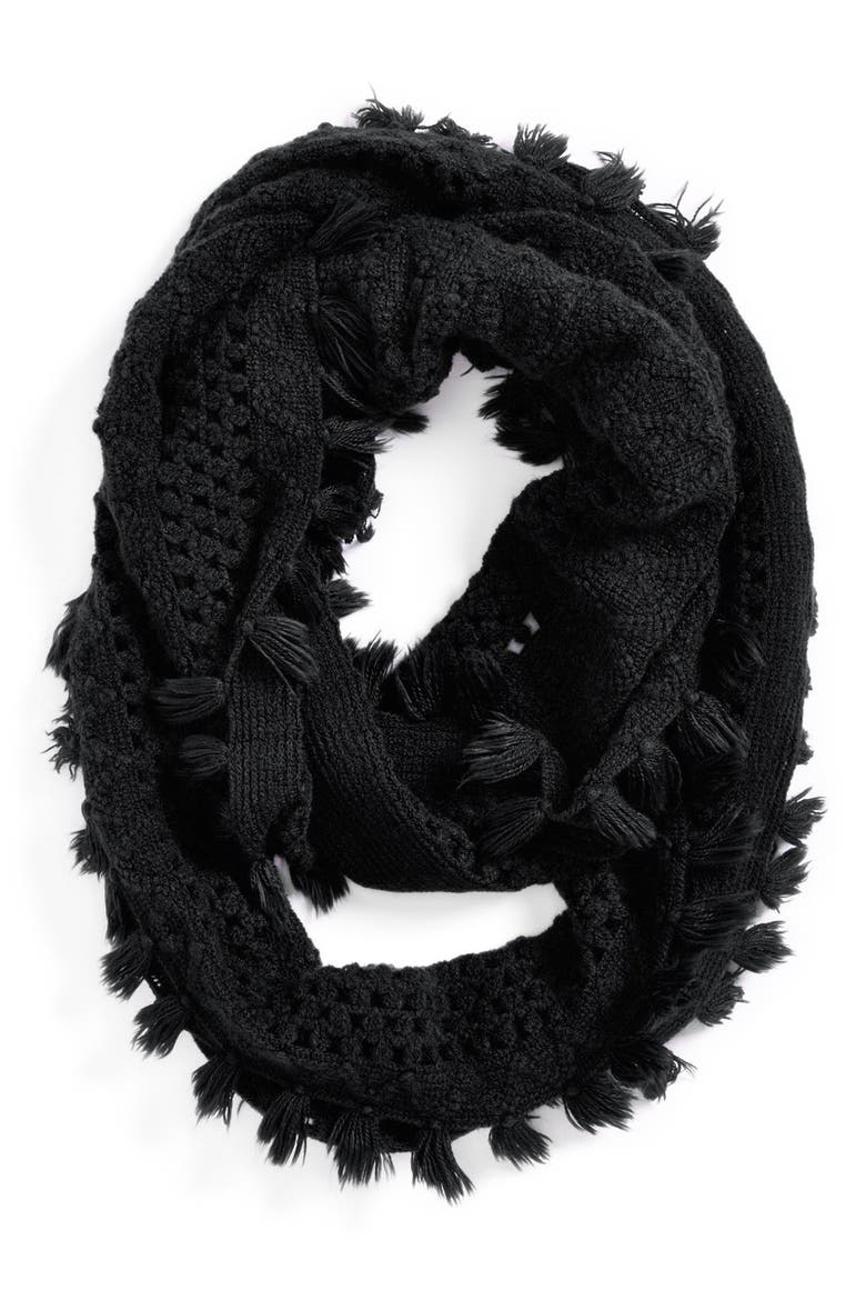 Tassel Open Knit Infinity Scarf, Alternate, color, BLACK