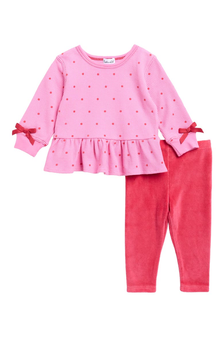 Playful Polka Dot Long Sleeve T-Shirt & Leggings Set, Main, color, FROSTED PINK