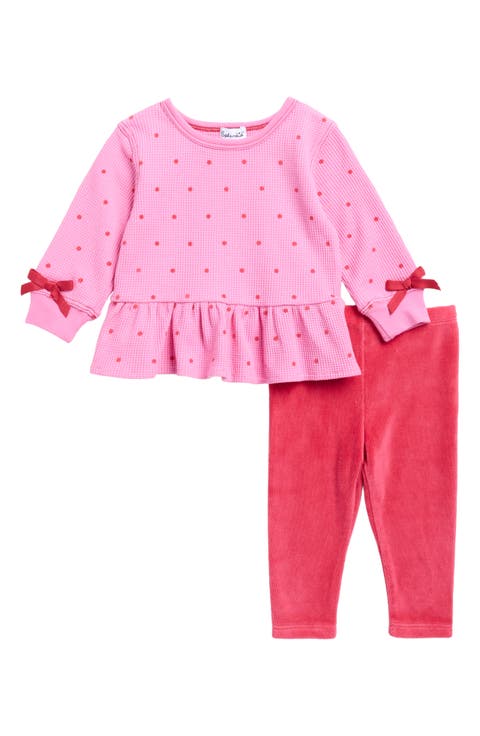 Playful Polka Dot Long Sleeve T-Shirt & Leggings Set