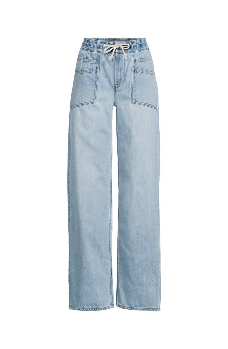 Lands' End Lightweight Denim High Rise Relaxed Straight Pull On Pocket Jeans, Alternate, color, Breeze Blue Wash