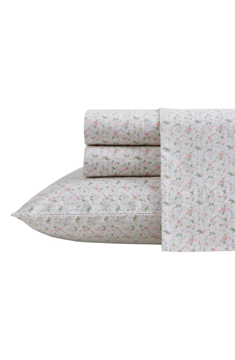 Laura Ashley Evie 4-Piece Cotton Sheet Set, Main, color, Pink