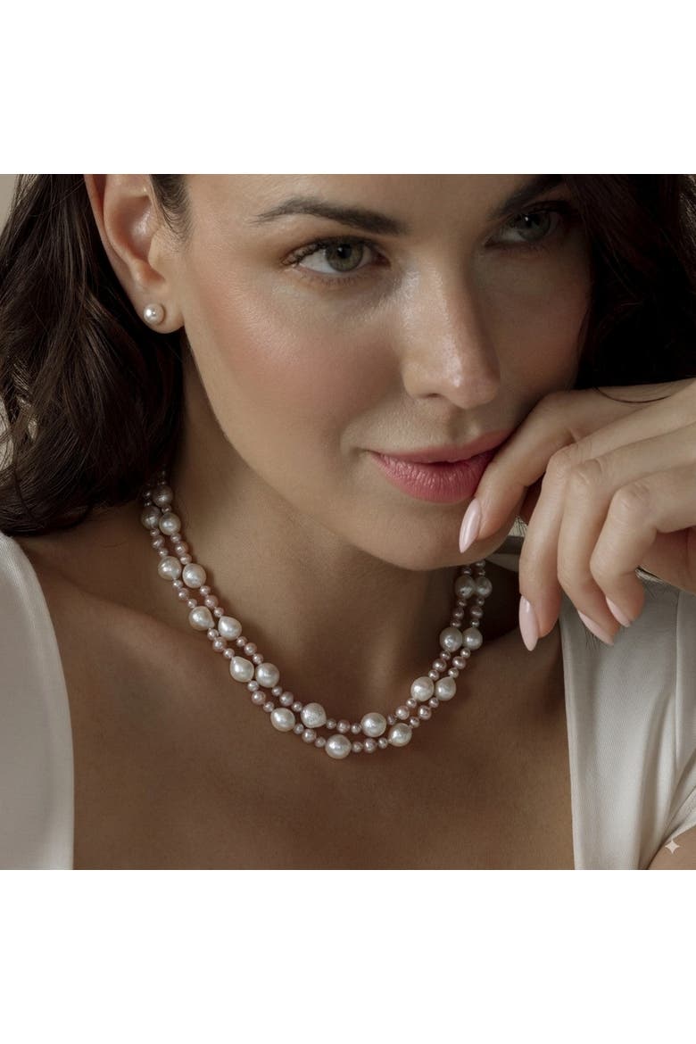 3-8mm Freshwater Multicolor Double Pearl Necklace - AAA Quality, Alternate, color, Sterling Silver Clasp