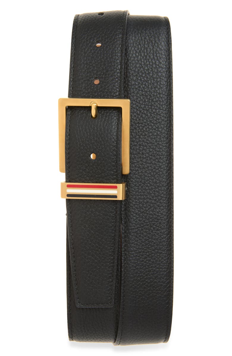 Thom Browne Metal Loop Belt in Soft Pebbled Leather, Main, color, Black