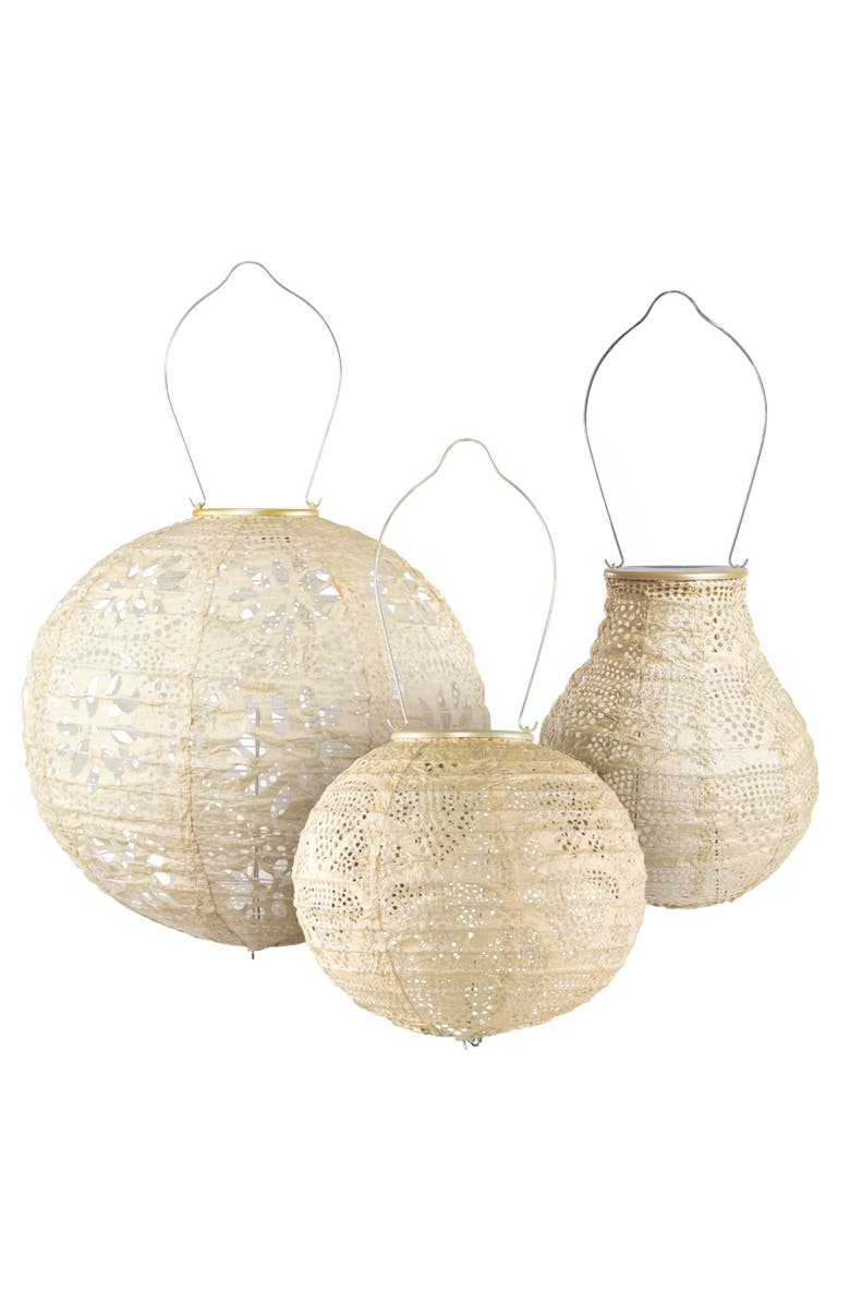 Allsop Home & Garden Soji Stella Pearl Solar Lantern Multi-Shape 3-pack, Main, color, White