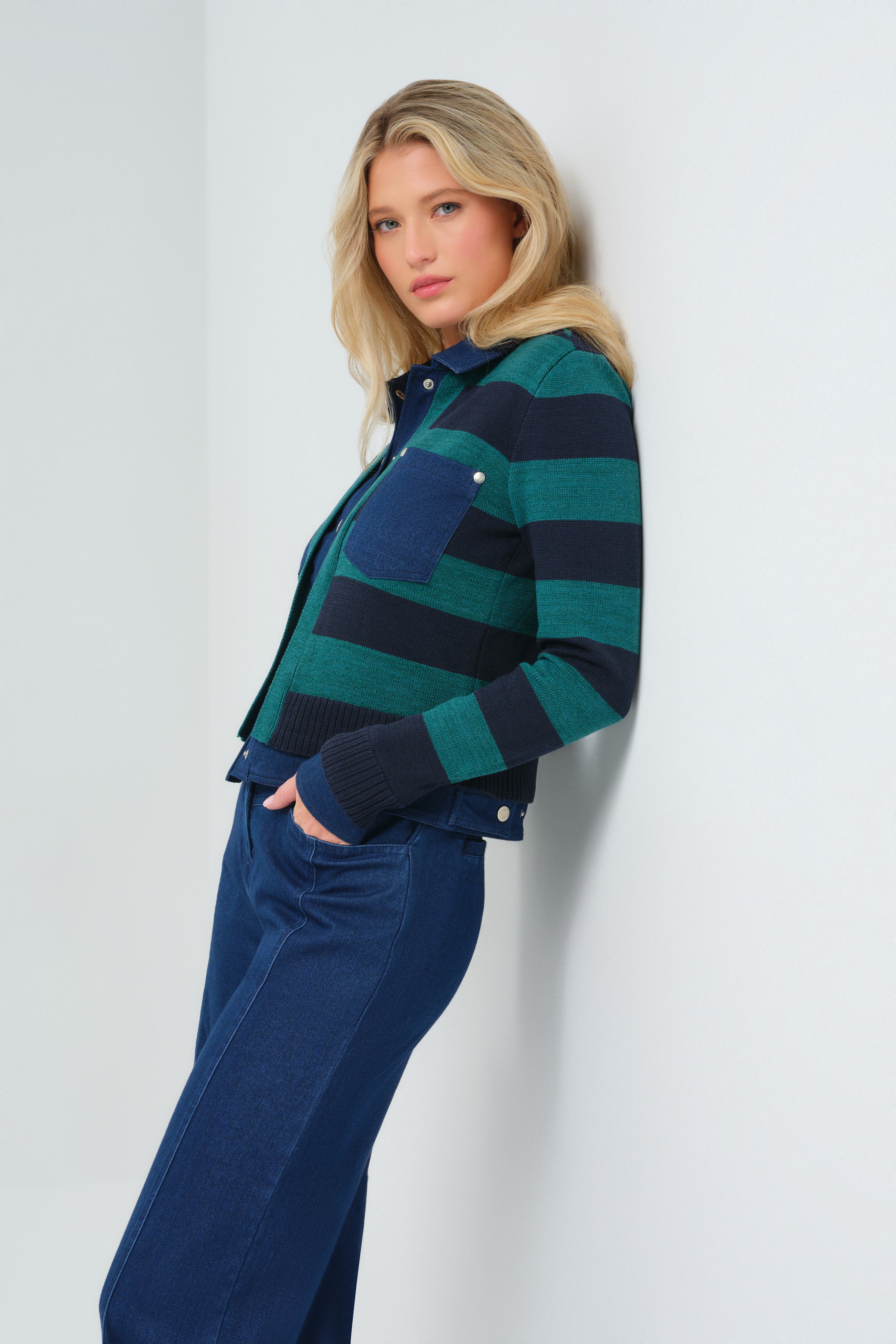 Sienna Sweater Knit & Performance Denim Trucker Jacket - image 2