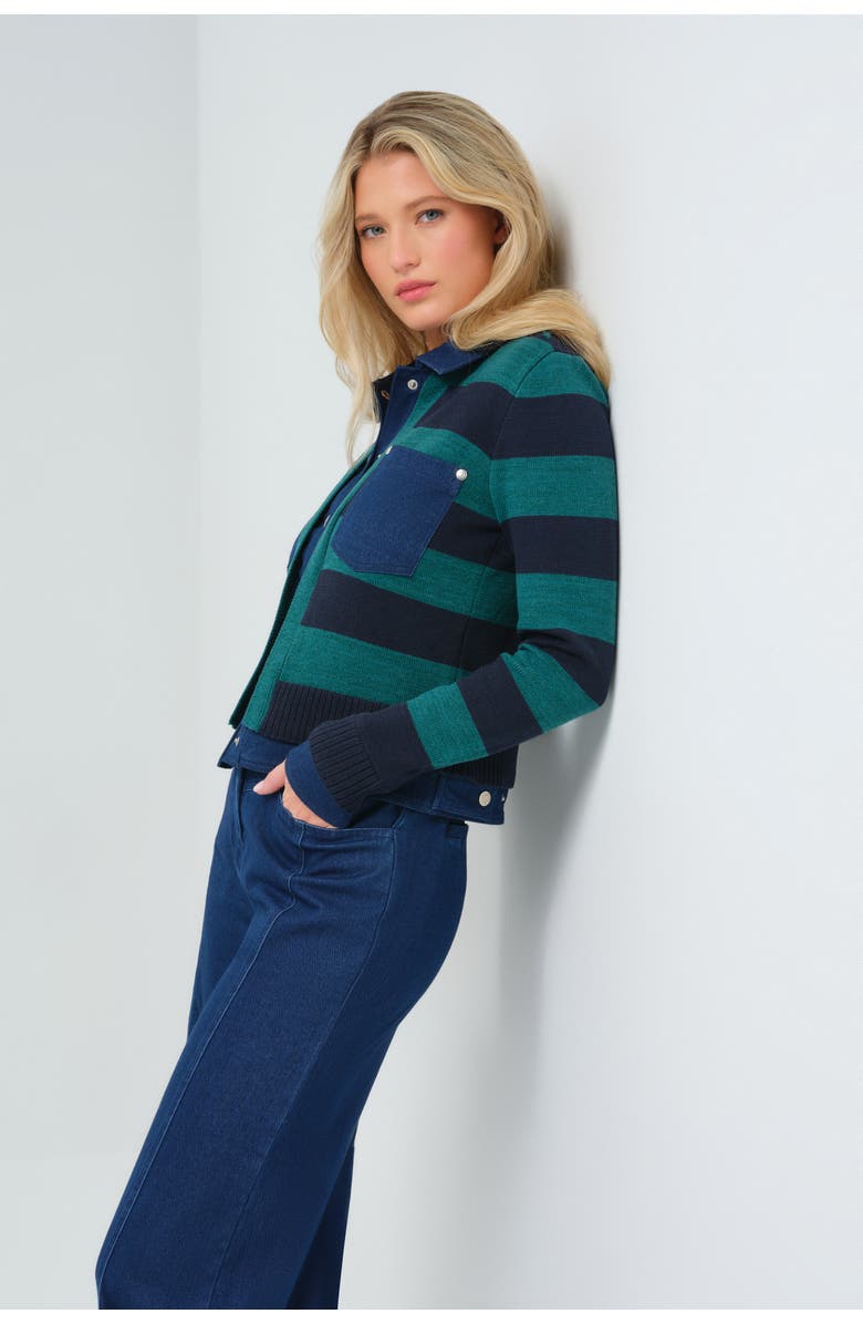 Anatomie Sienna Sweater Knit & Performance Denim Trucker Jacket, Alternate, color, Navy/Pacific Dark Wash