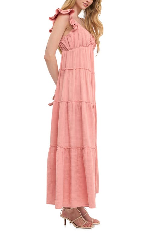 Free The Roses Sweetheart Neck Cotton Gauze Tiered Maxi Dress In Salmon