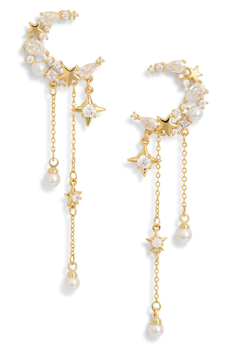 Rumi CZ Moon Drop Earrings, Main, color, GOLD
