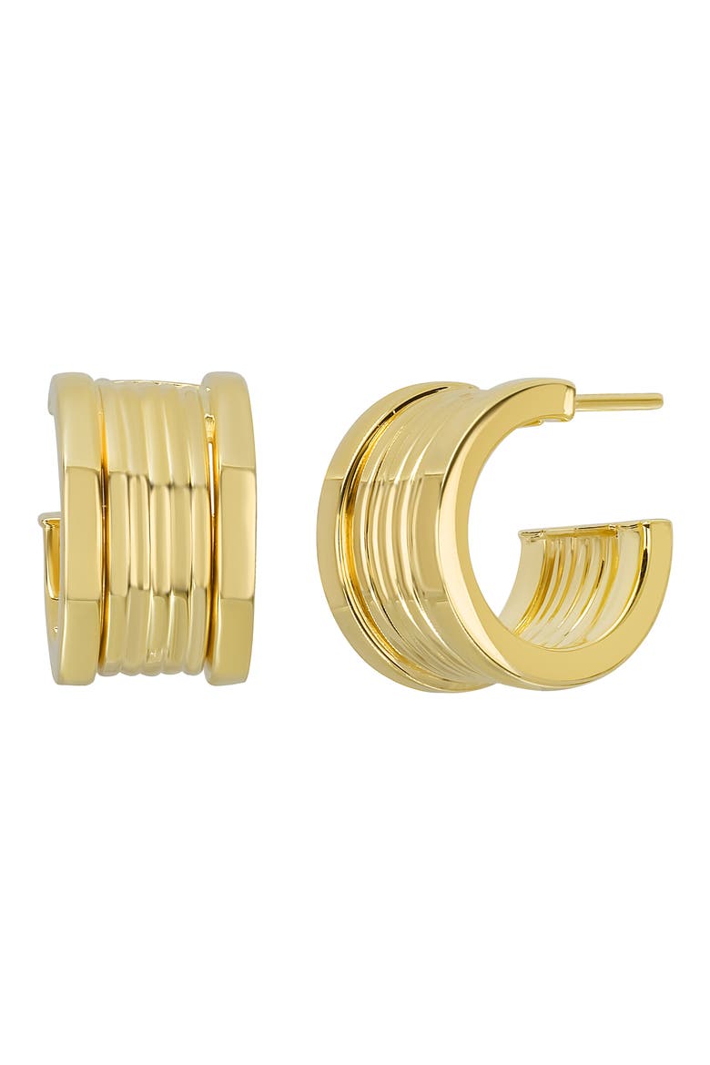 14K Gold Ridged Hoop Earrings, Main, color, 14K YELLOW GOLD