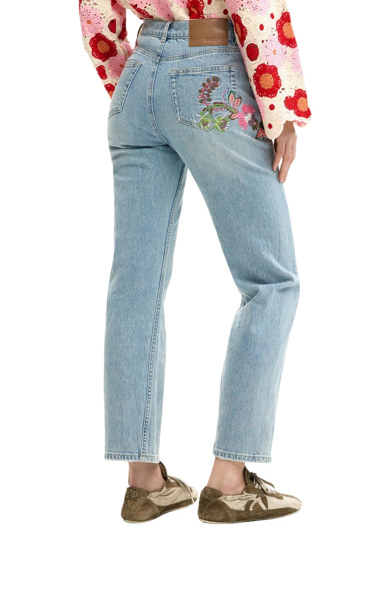 Desigual Floral Embroidery Slim Fit Jeans, Alternate, color, Medium Blue