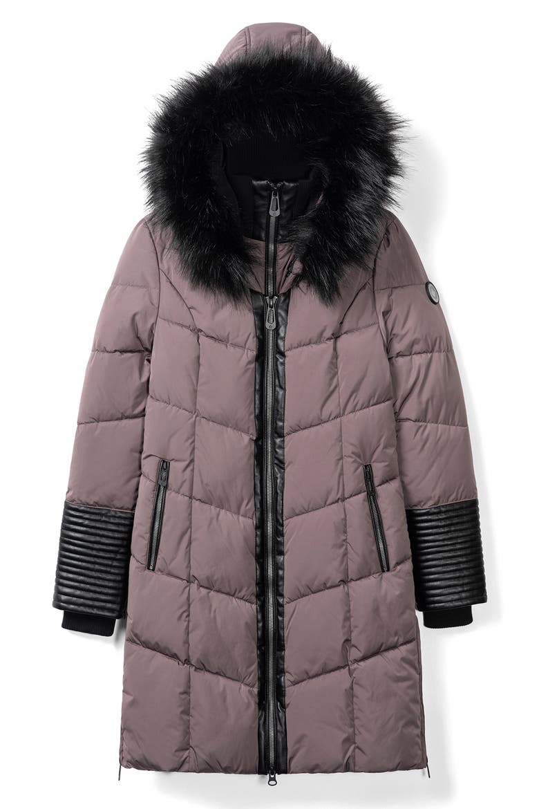 Priya Water Resistant Mixed Media Parka with Faux Fur Trim, Alternate, color, PLUM