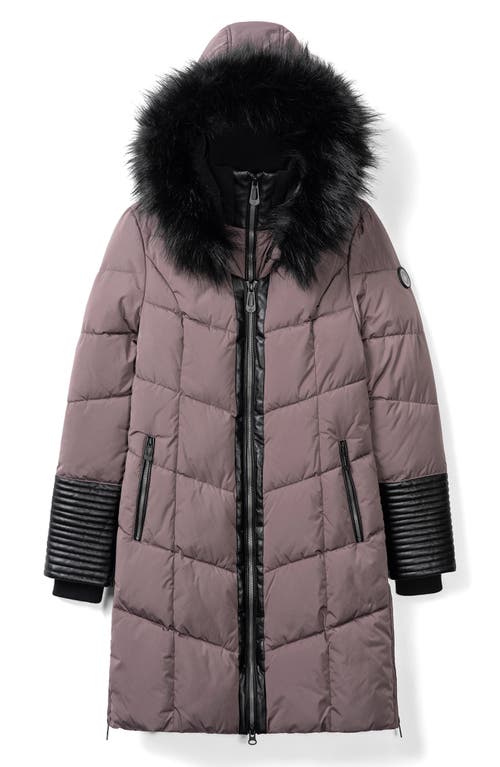 Noize Priya Water Resistant Mixed Media Parka With Faux Fur Trim In Plum