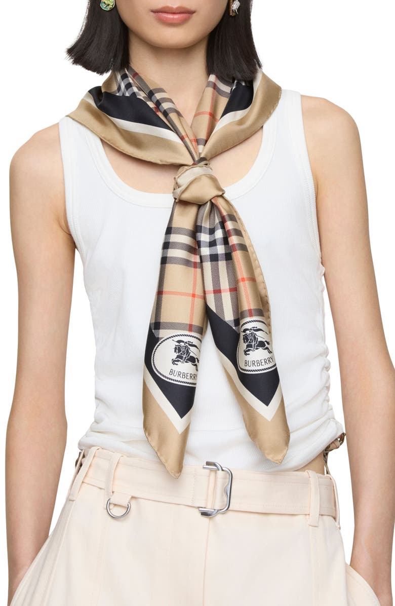 Burberry Medium Check EKD Stamp Square Silk Twill Scarf, Alternate, color,