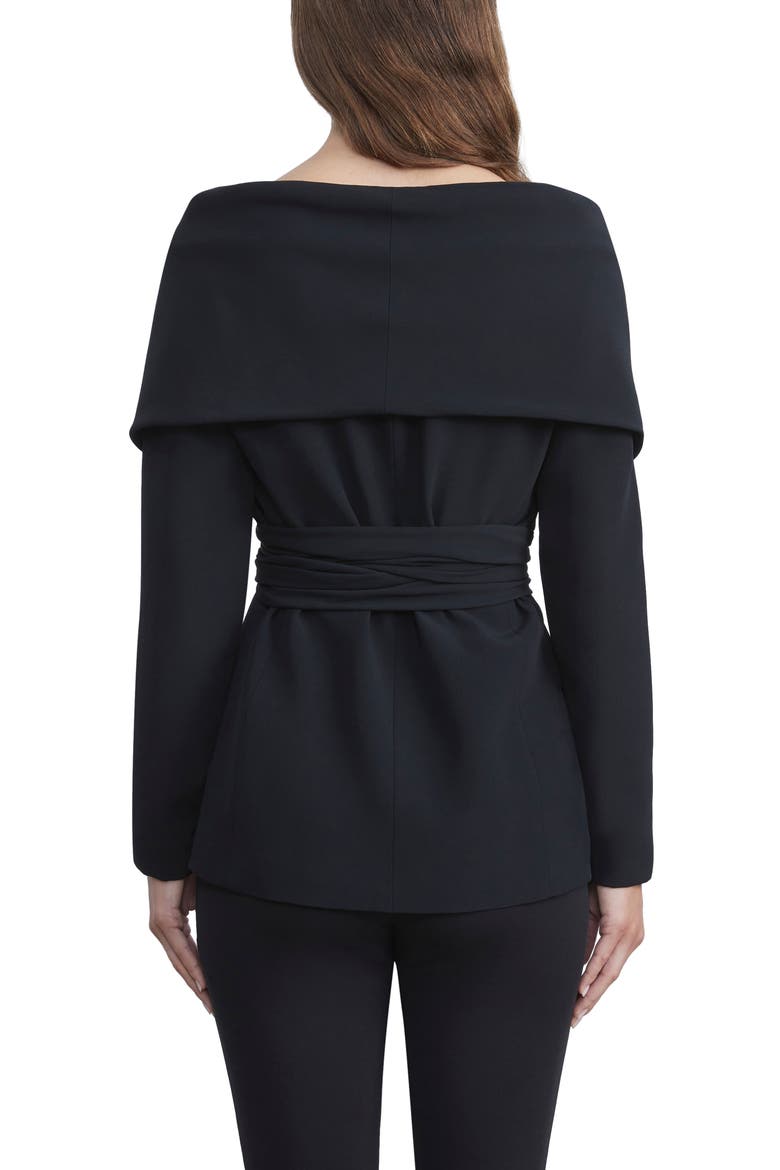 Portrait Collar Crepe Wrap Jacket, Alternate, color, BLACK