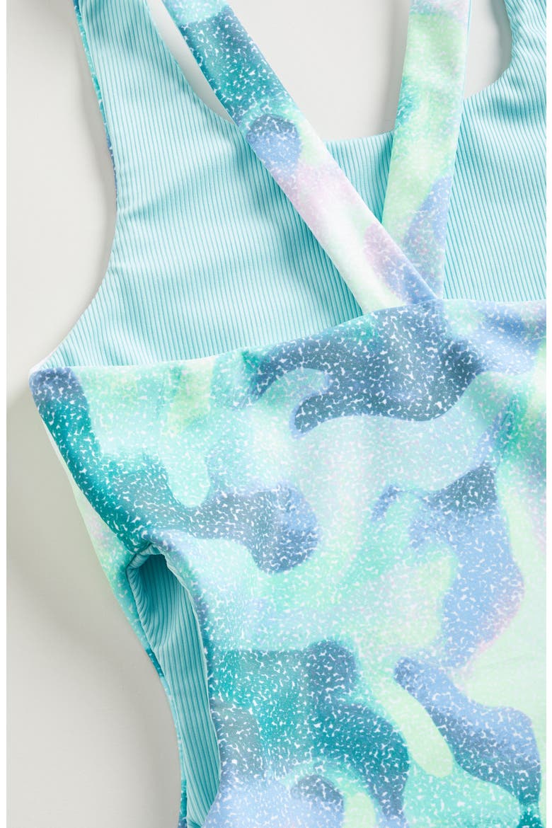 Kids' Reversible One-Piece Swimsuit, Alternate, color, TEAL TURQUOISE STATIC TIE DYE