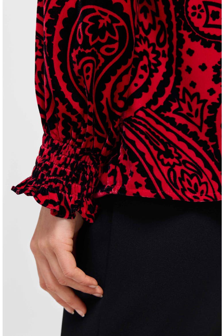 Alicia Paisley Velour Popover Top, Alternate, color, RED/ BLACK