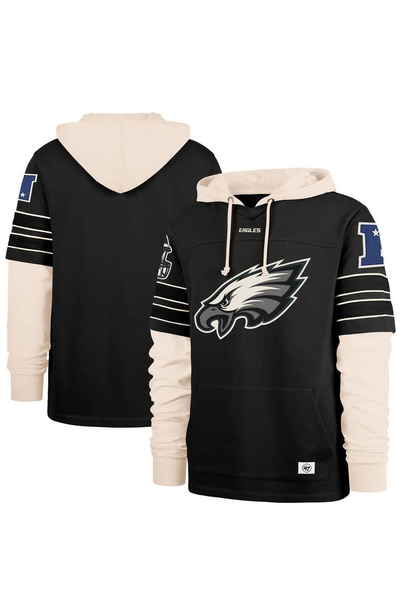 '47 Men's '47 Black Philadelphia Eagles Split Zone Cornerback Duo Hoodie, Main, color, Black
