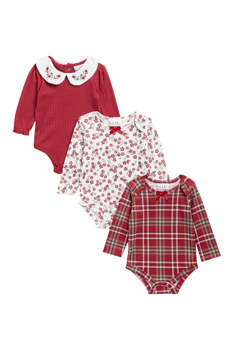 3-Pack Peter Pan Collar Bodysuits, Main, color, RIO RED