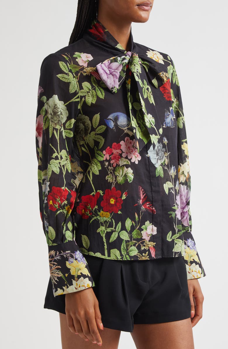 Alice + Olivia Lloyd Floral Print Tie Neck Top, Alternate, color, Venus Floral