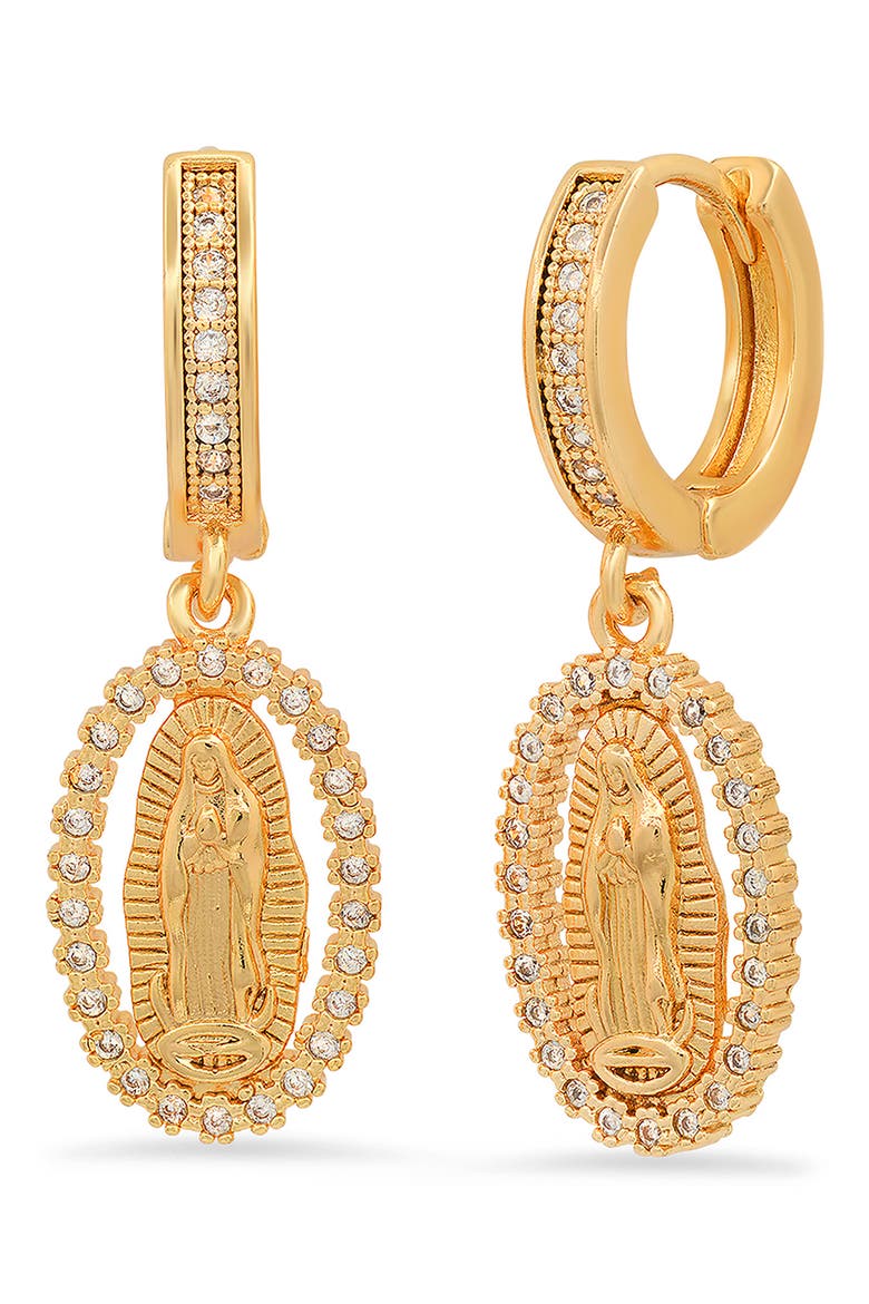 18K Gold Plated Crystal Drop Hoop Earrings, Main, color, YELLOW