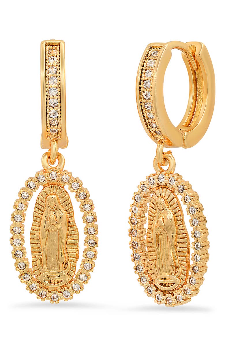 STEELTIME 18K Gold Plated Crystal Drop Hoop Earrings, Main, color, Yellow