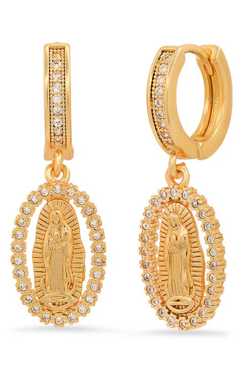 18K Gold Plated Crystal Drop Hoop Earrings