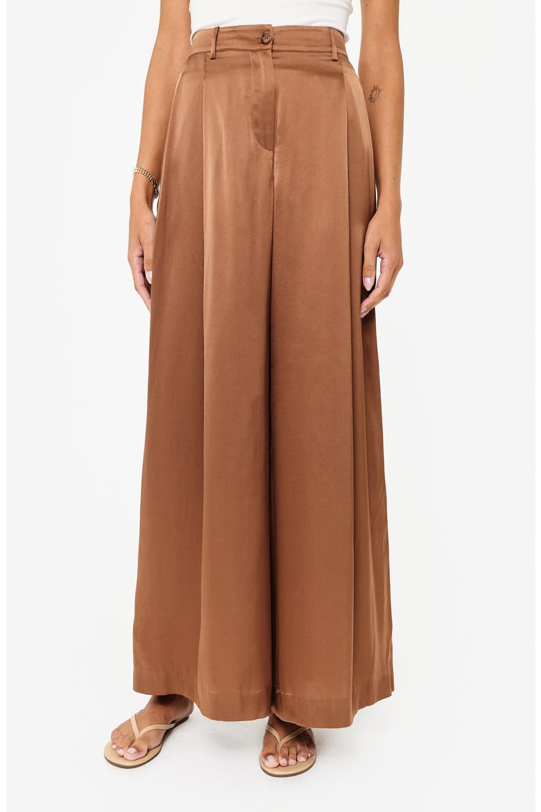 Fabian High Waist Wide Leg Silk Pants, Main, color, CAROB