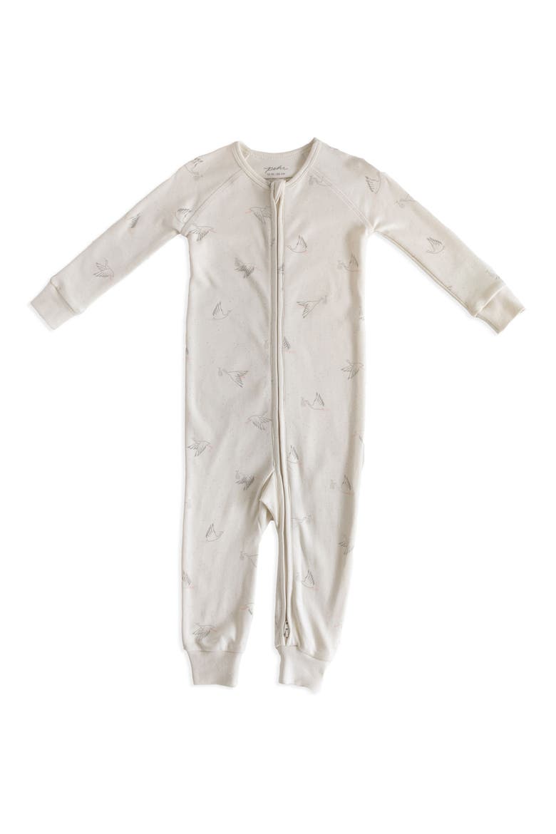 Stork Zip Oganic Cotton Footie, Main, color, IVORY