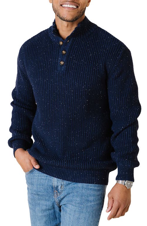 Hope & Henry Organic Mock Neck Cardigan Stitch Sweater In Blue