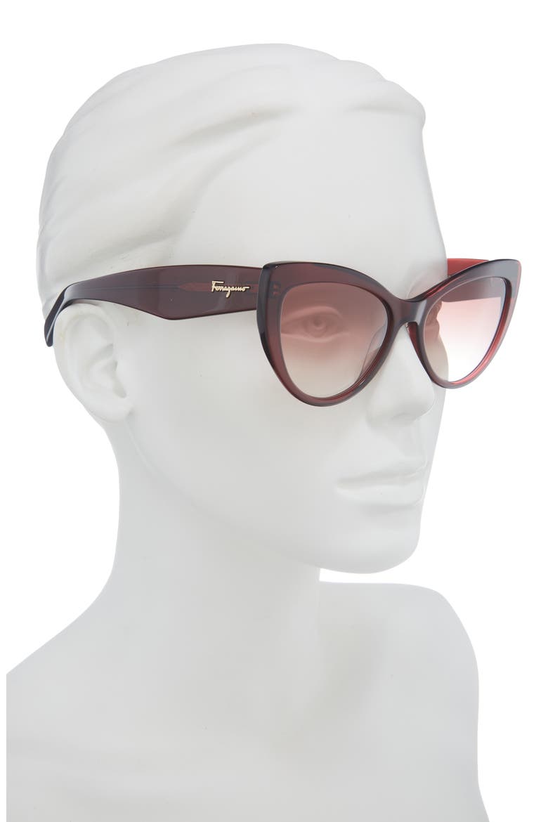 Salvatore Ferragamo 56mm Cat Eye Sunglasses, Alternate, color, WINE