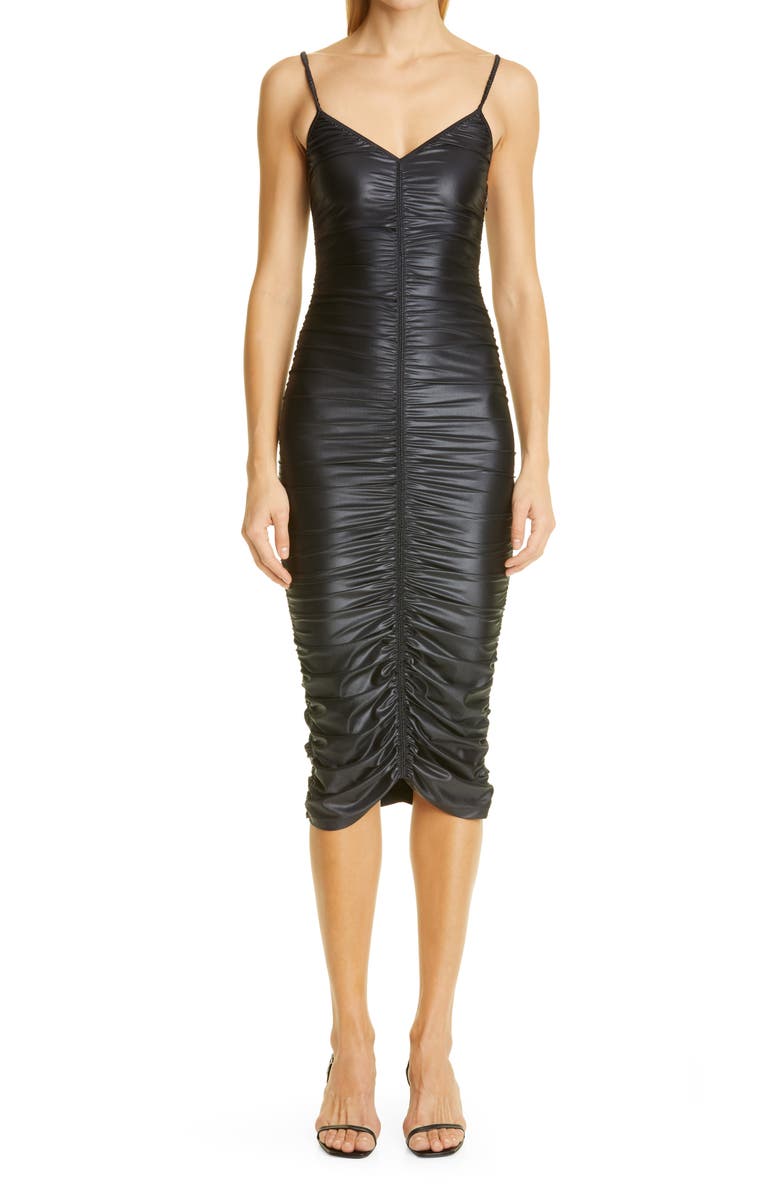 Alexander Wang Stretch Satin Jersey Ruched Midi Dress, Main, color, 