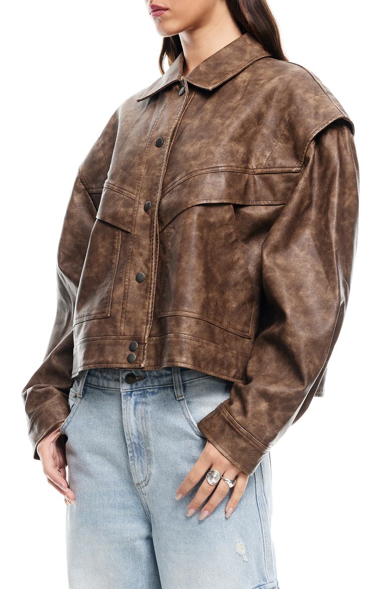 Hailey Oversize Faux Leather Bomber Jacket, Alternate, color, VINTAGE CHOCOLATE