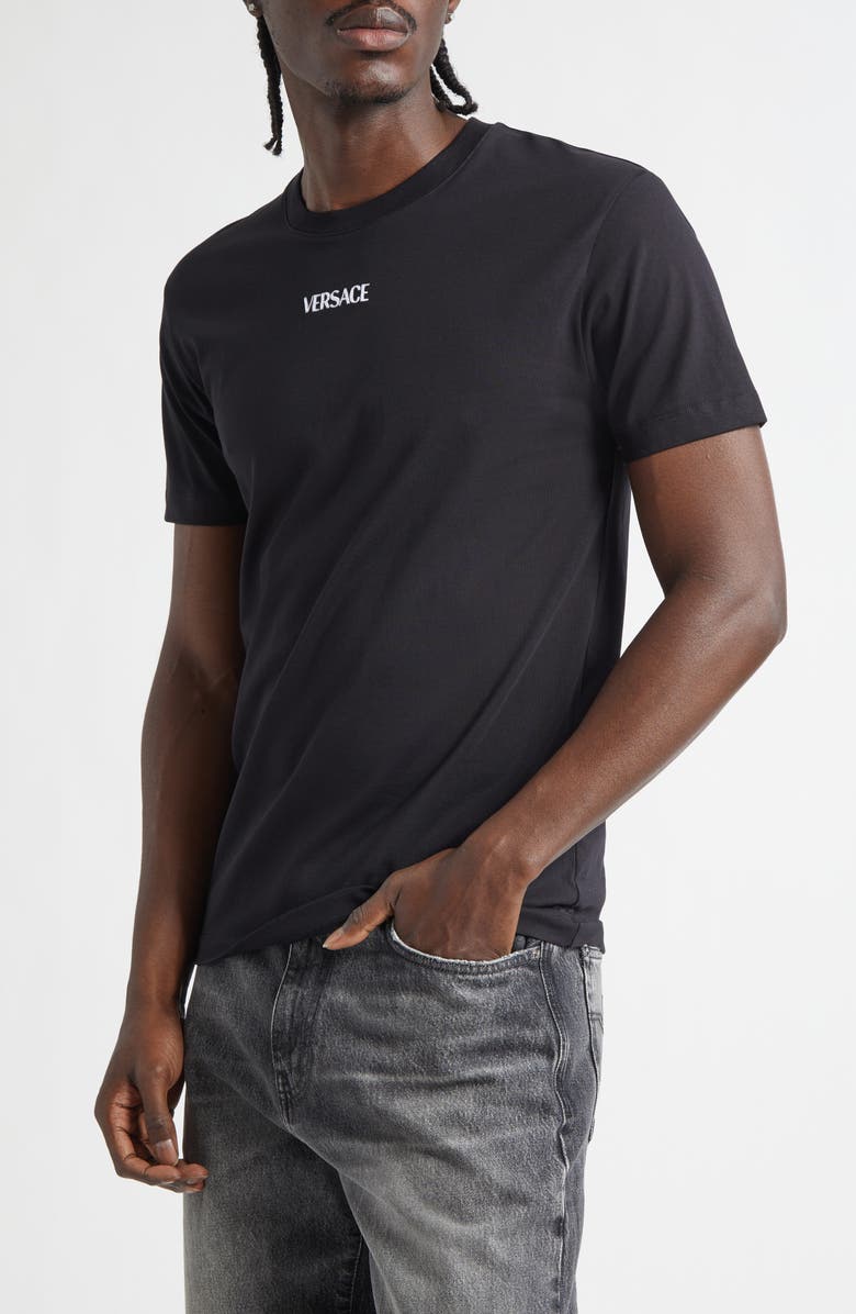 Versace Logo Cotton Jersey T-Shirt, Main, color, Black