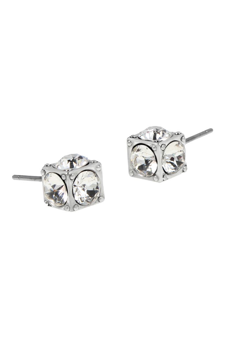 Cube Crystal Stud Earrings, Alternate, color, RHODIUM