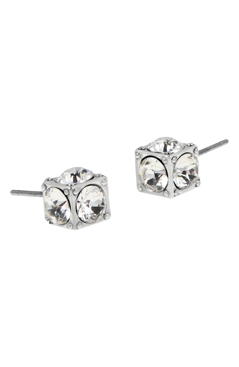 AllSaints Cube Crystal Stud Earrings, Alternate, color, Rhodium