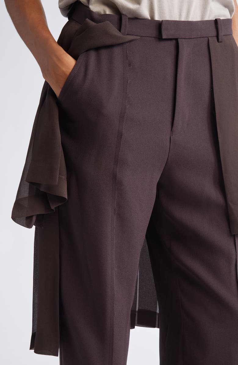 Undercover Pleated Georgette Overlay Straight Leg Pants, Alternate, color, Brown