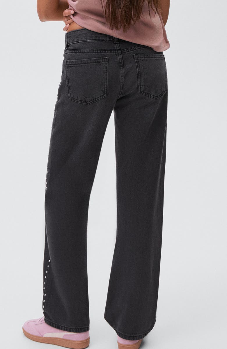 MANGO TEEN Studded Low Rise Straight Leg Jeans, Alternate, color, Black Denim