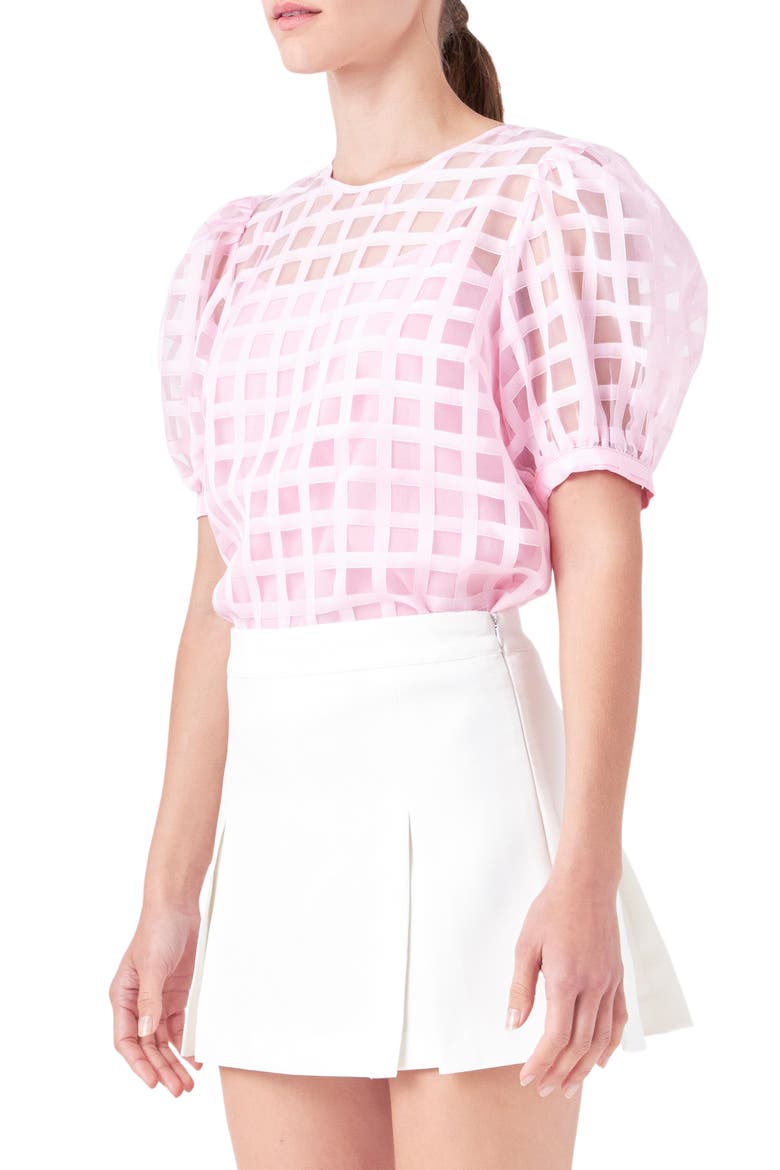 Windowpane Sheer Top, Alternate, color, PINK