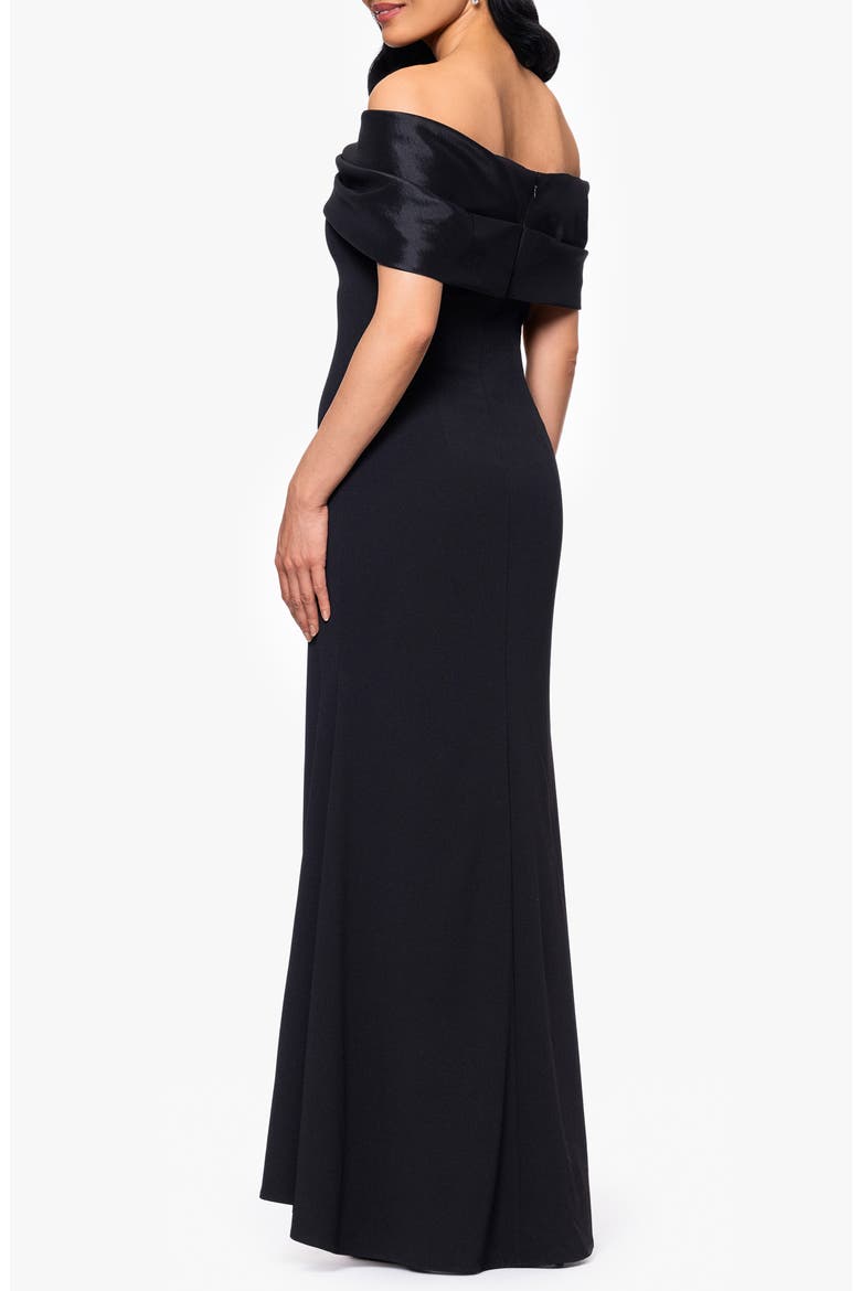 Off the Shoulder Crepe & Taffeta Sheath Gown, Alternate, color, BLACK