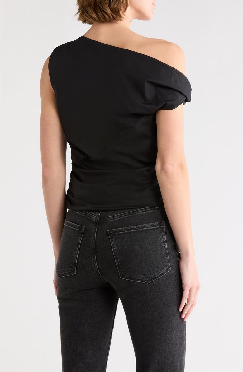 Good American One-Shoulder Poplin Top, Alternate, color, Black001