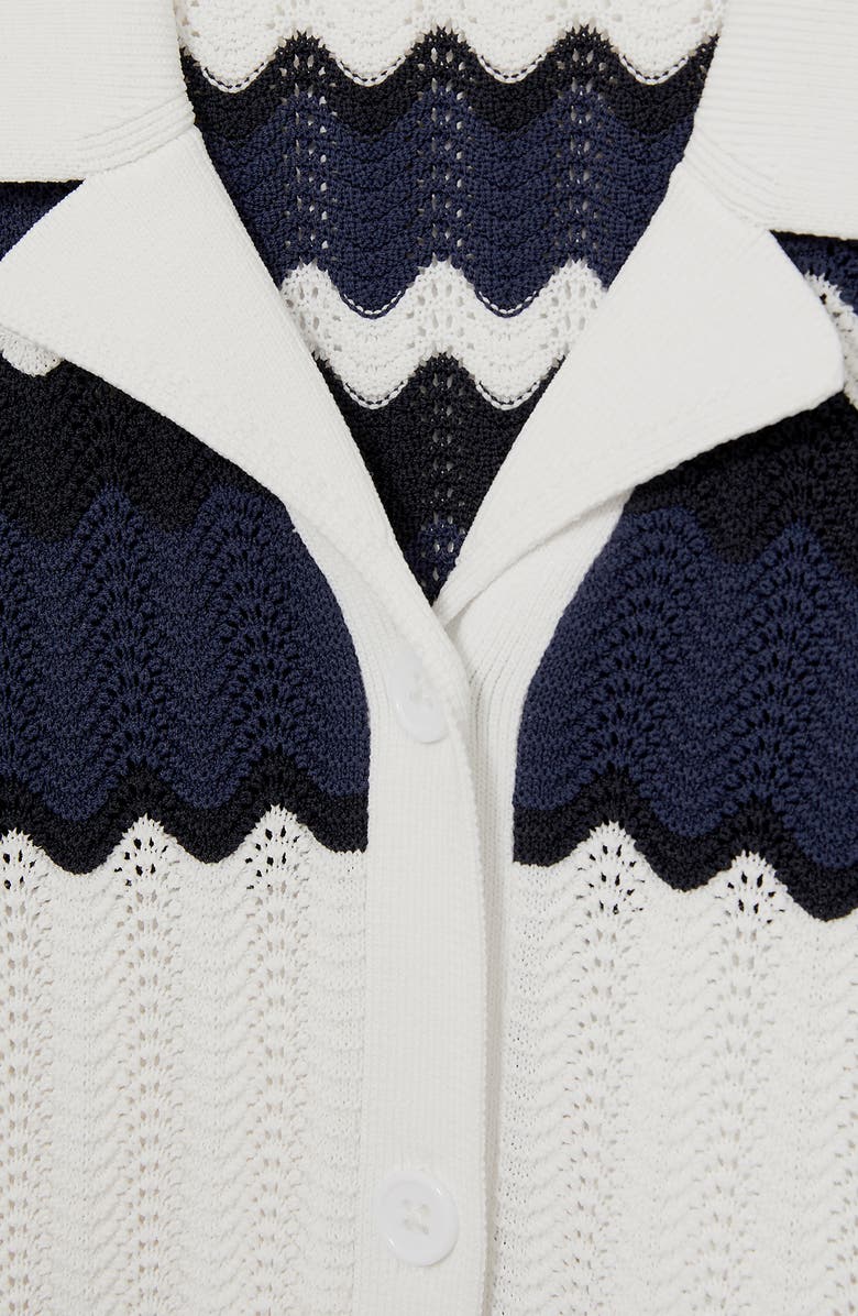 Reiss Kids' Alba Sr. Stripe Open Stitch Cotton Polo Sweater, Alternate, color, Navy