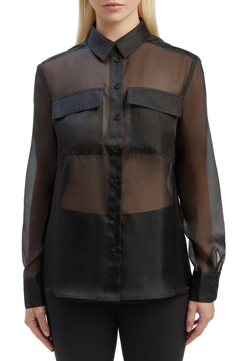 Rebecca Organza Shirt, Main, color, BLACK