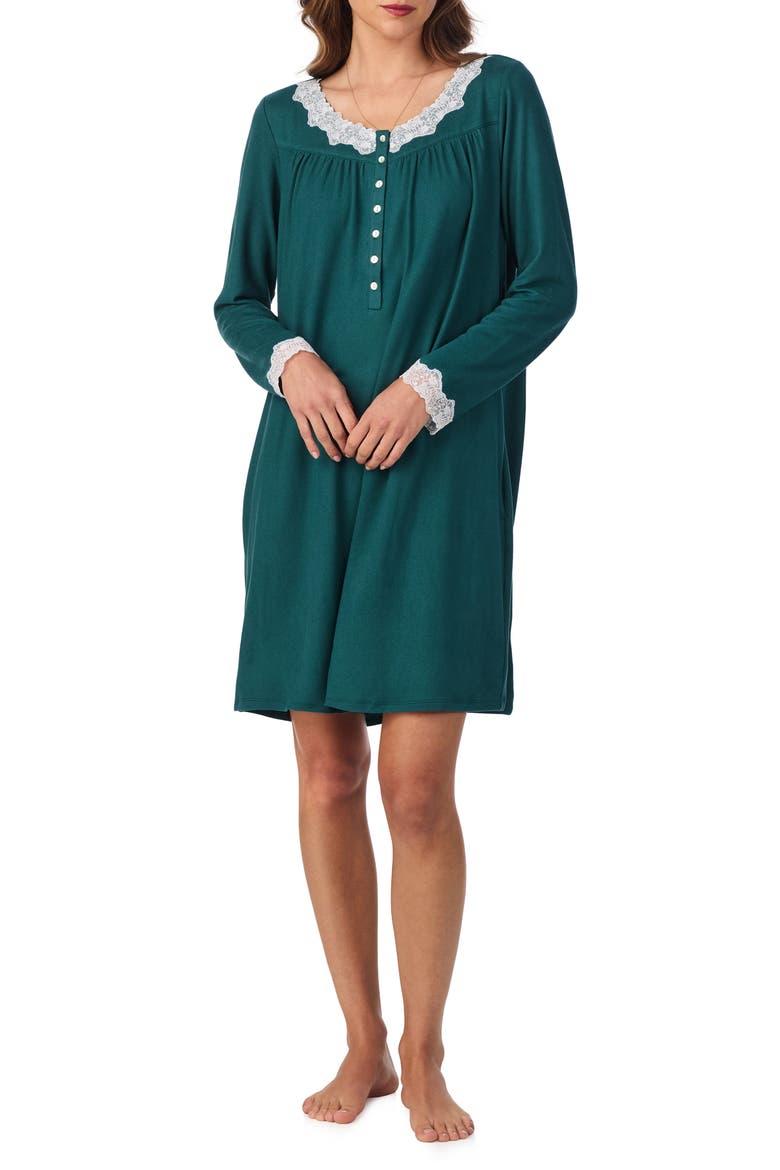 Long Sleeve Short Nightgown, Main, color, HUNTER