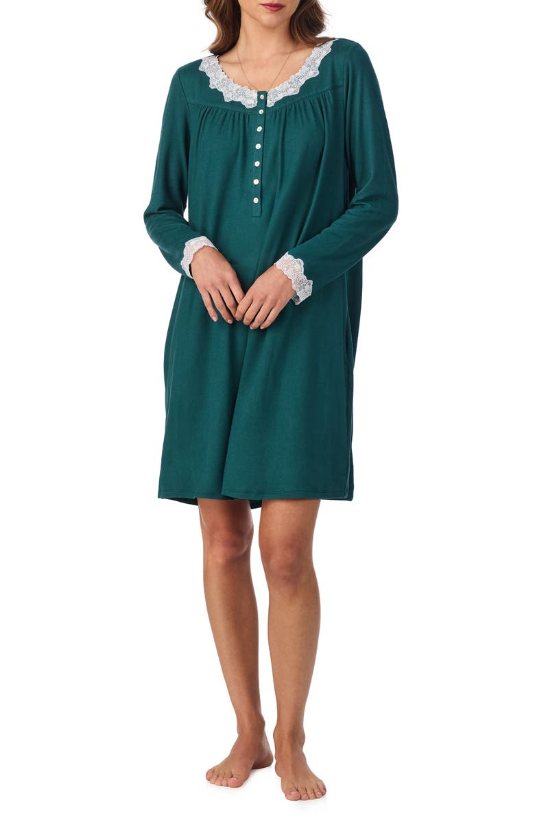 Eileen West Long Sleeve Short Nightgown, Main, color, Hunter
