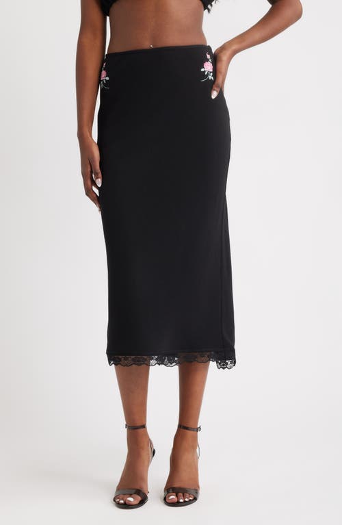 Bella Venice Rose Embroidered Midi Skirt In Black