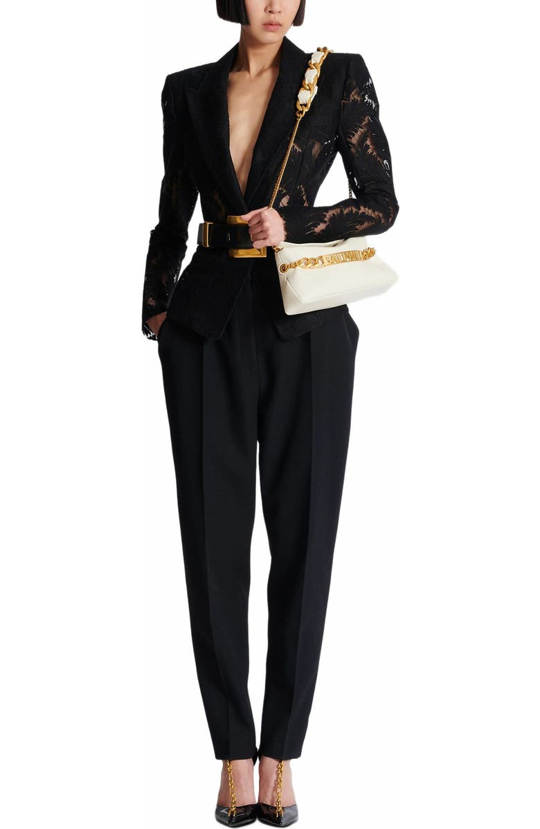 Balmain 1945 Soft Crinkled Leather Clutch, Alternate, color, White