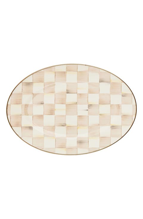 Small Mocha Check Oval Platter